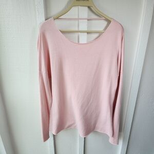 Jala Yoga Womens Sweater Faux Wrap Pink Long Sleeve Scoop Neck Low Back Size Sm